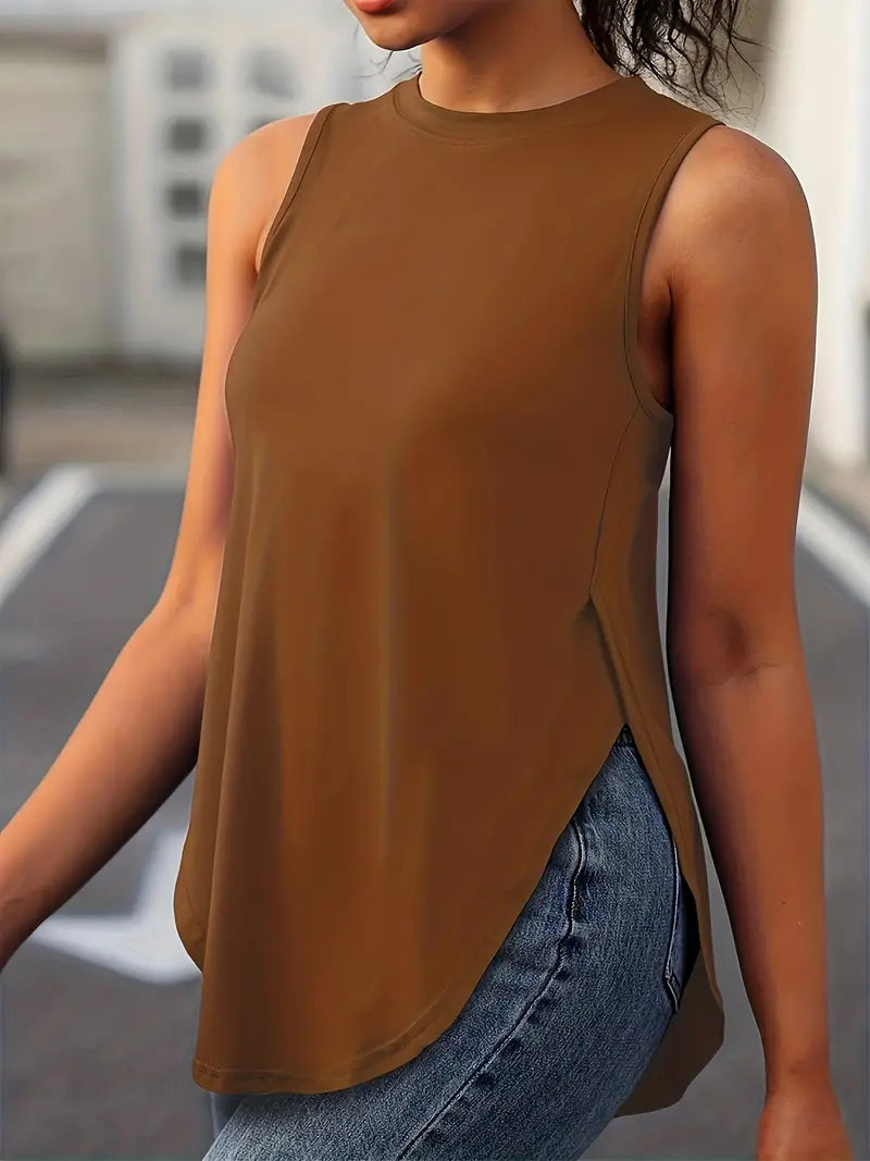 Desirae | Camiseta Sin Mangas Con Cuello Redondo Y Aberturas Laterales
