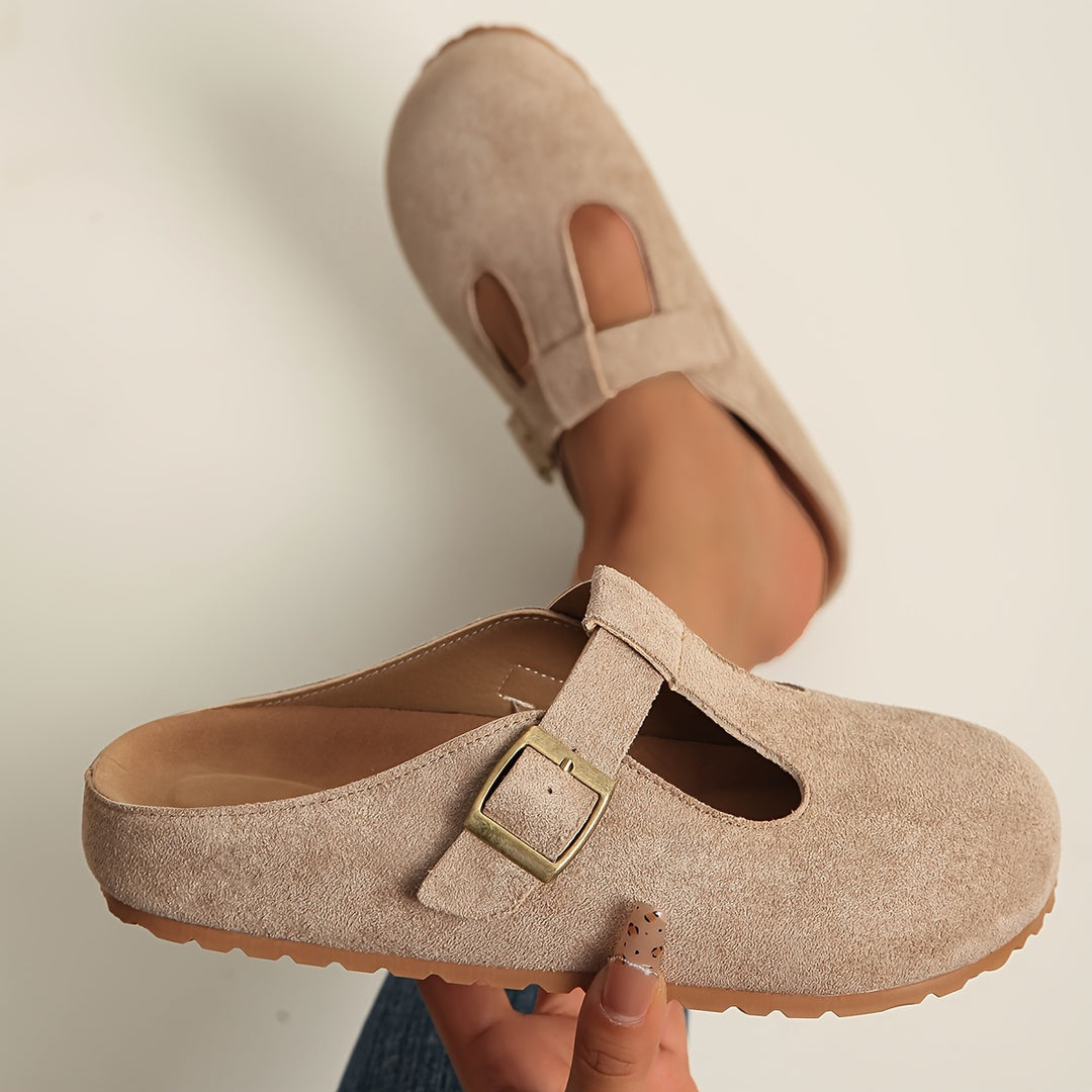 Helane | Zueco Slip On Ante Mujer Hebilla Tira