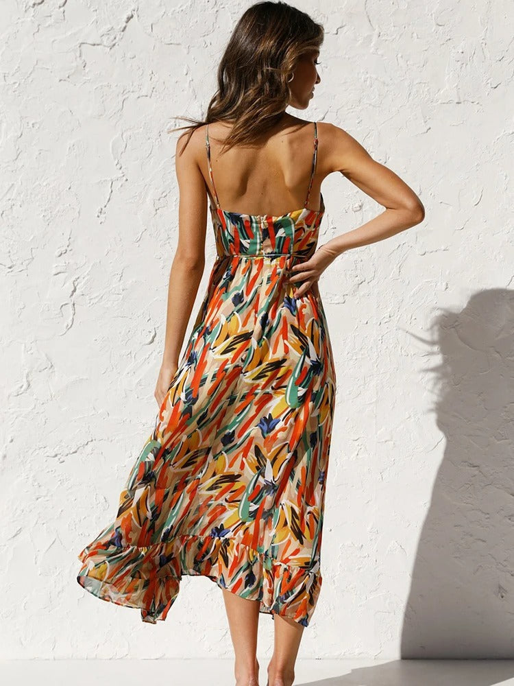 Emmeline | Vestido Midi Con Tirantes Finos Y Estampado