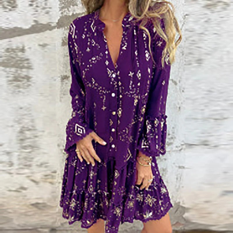 Gillian | Minivestido De Manga Larga Con Estampado Boho