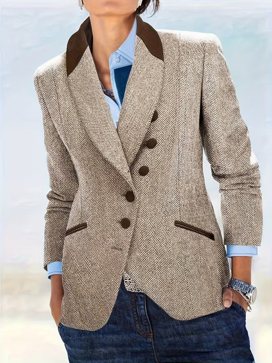 Yessica | Chaqueta Blazer Con Cuello en V Y Estampado en Espiga