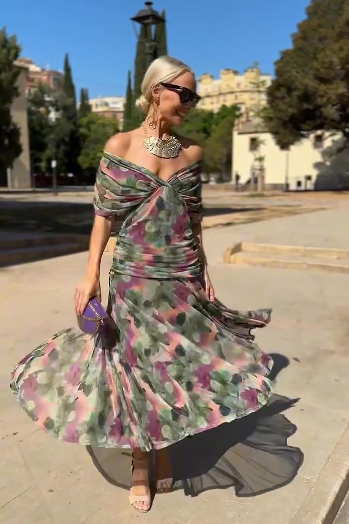 Nefeli | Vestido Maxi Fiesta Floral Escote Bardot