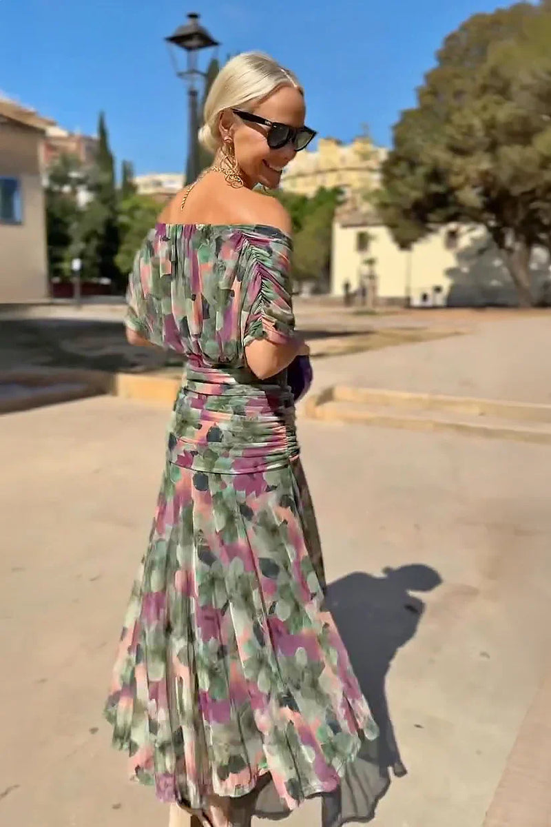 Nefeli | Vestido Maxi Fiesta Floral Escote Bardot
