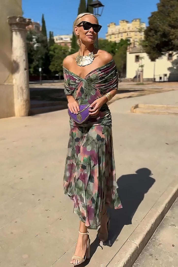 Nefeli | Vestido Maxi Fiesta Floral Escote Bardot