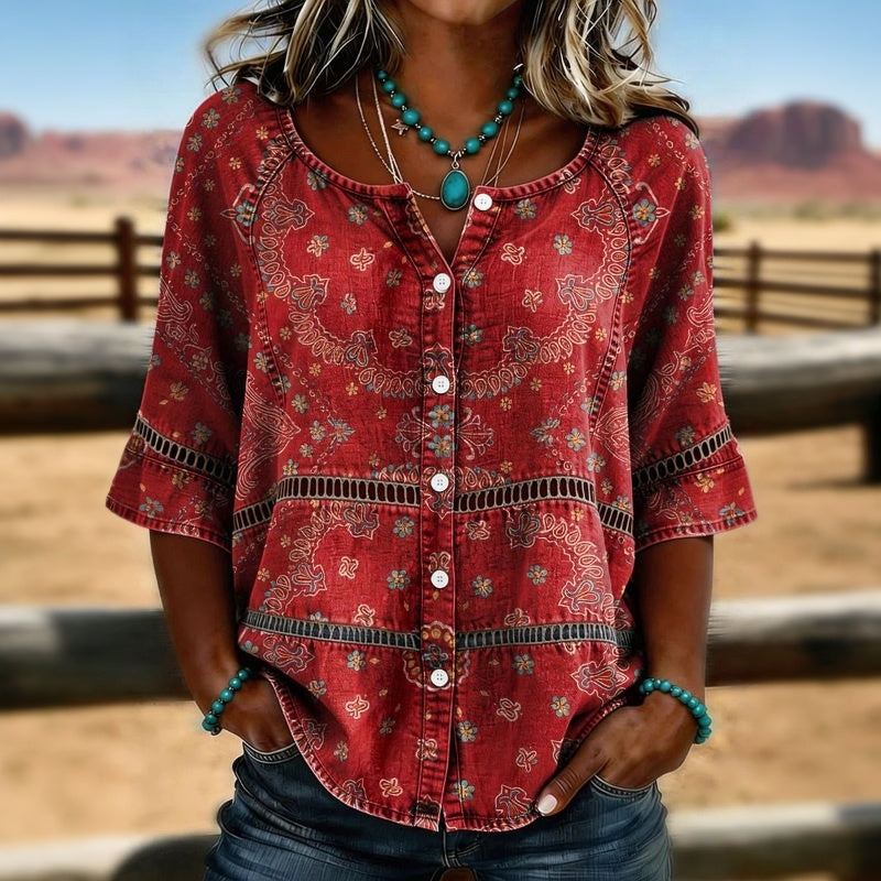 Christien | Blusa con Estampado Floral y Cierre de Botones