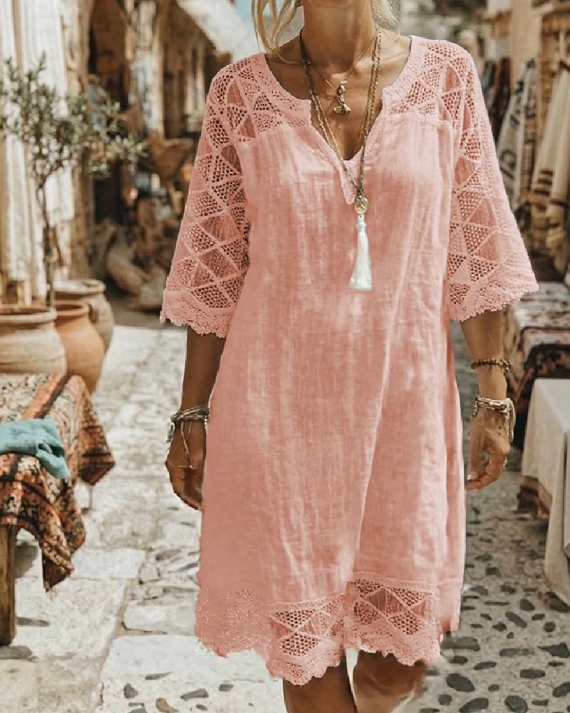 Kilina | Vestido Midi con Escote en V y Encaje