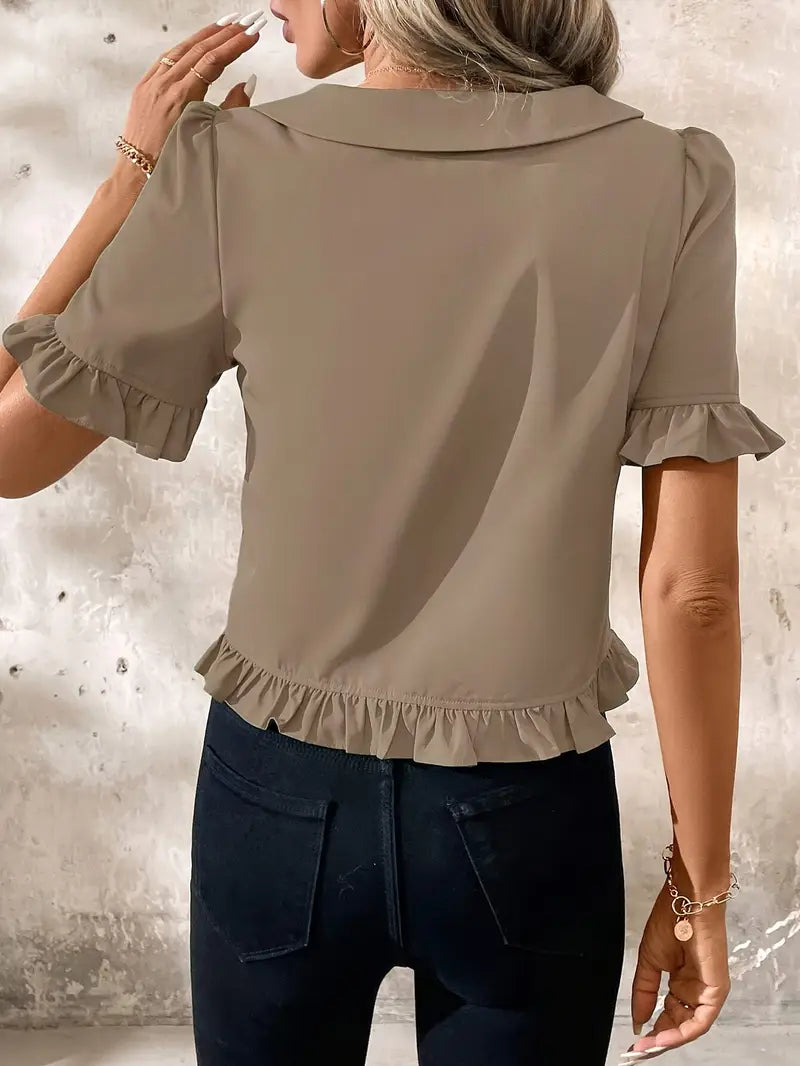 Foteini - Blusa de Manga Corta Con Cuello Peter Pan