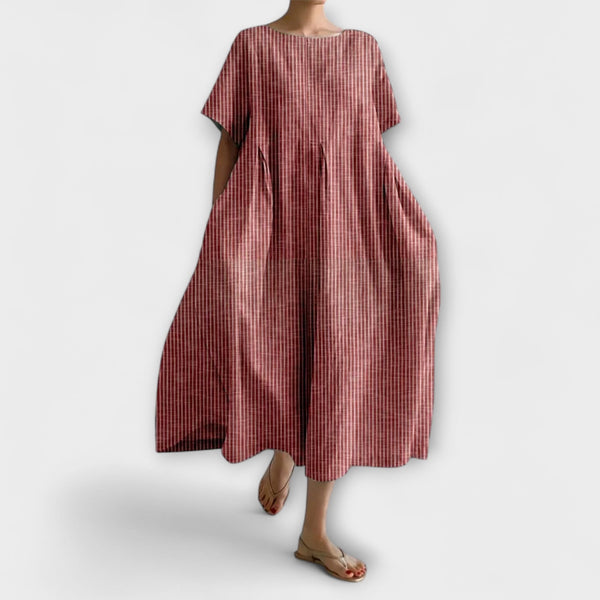 Nurhan | Vestido Largo De Manga Corta a Cuadros