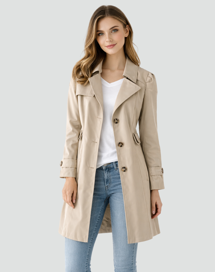 Snjezana | Abrigo de Manga Larga con Cuello Notched