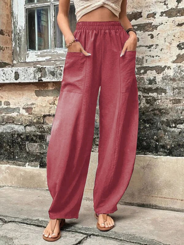 Salomee | Pantalones Informales De Corte Ancho Con Cintura Elástica Y Bolsillos
