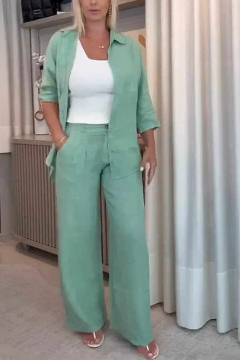 Methme | Conjunto Lino Verde Camisa Pantalón
