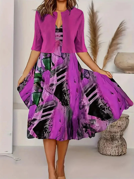 Vainoana | Vestido MIDI Estampado Con Chaqueta Abierta Por Delante