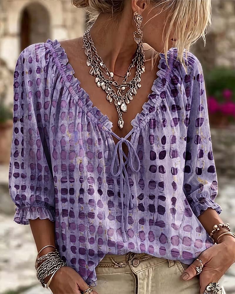 Kesney | Blusa Estampada con Lazo y Volantes