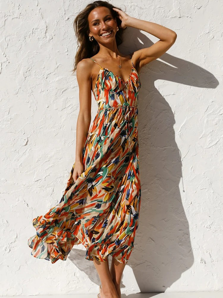 Emmeline | Vestido Midi Con Tirantes Finos Y Estampado