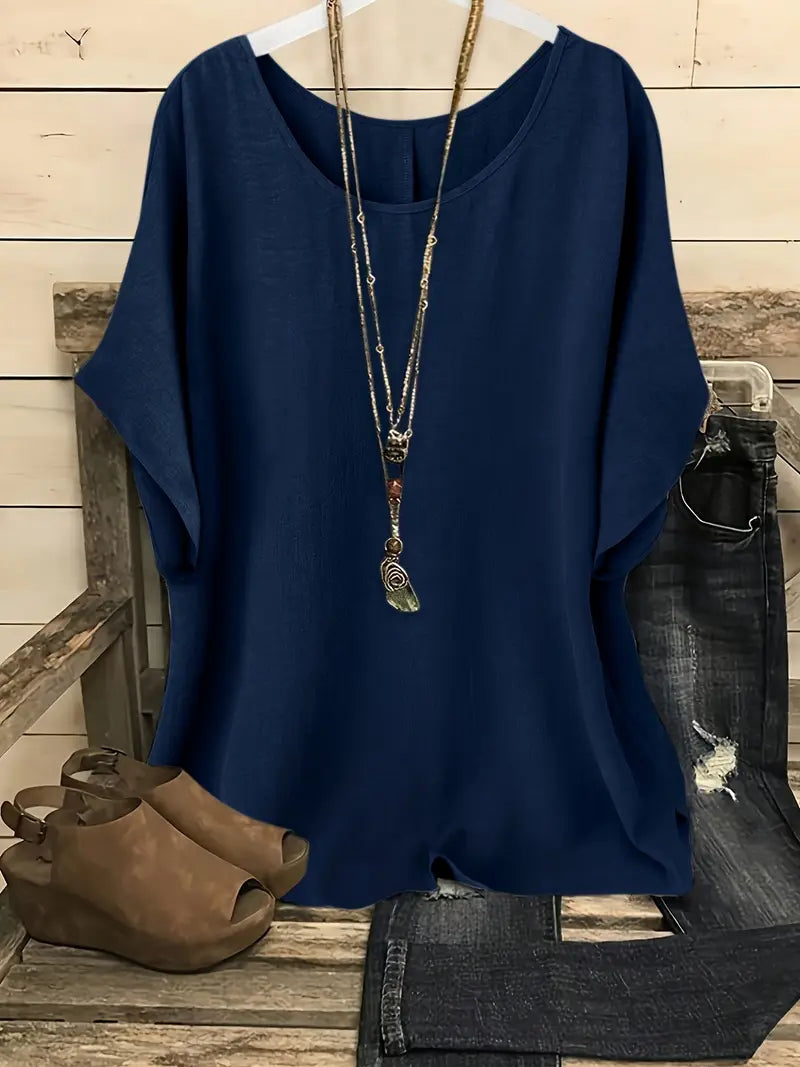Dilek | Blusa Holgada Manga Corta Cuello Redondo