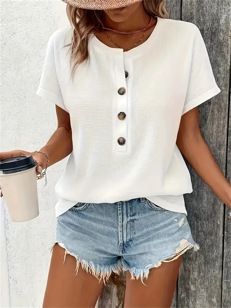 Marylou | Camiseta de Manga Corta Cuello Redondo y Botones