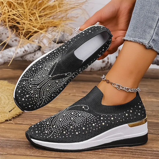 Josia | Zapatillas De Cuña De Punto Con Pedrería, Sin Cordones