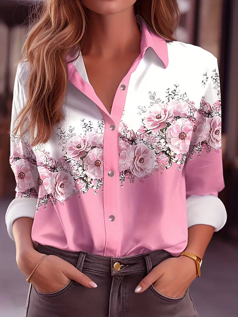 Yaleian | Blusa de manga Larga con Estampado floral y Botones