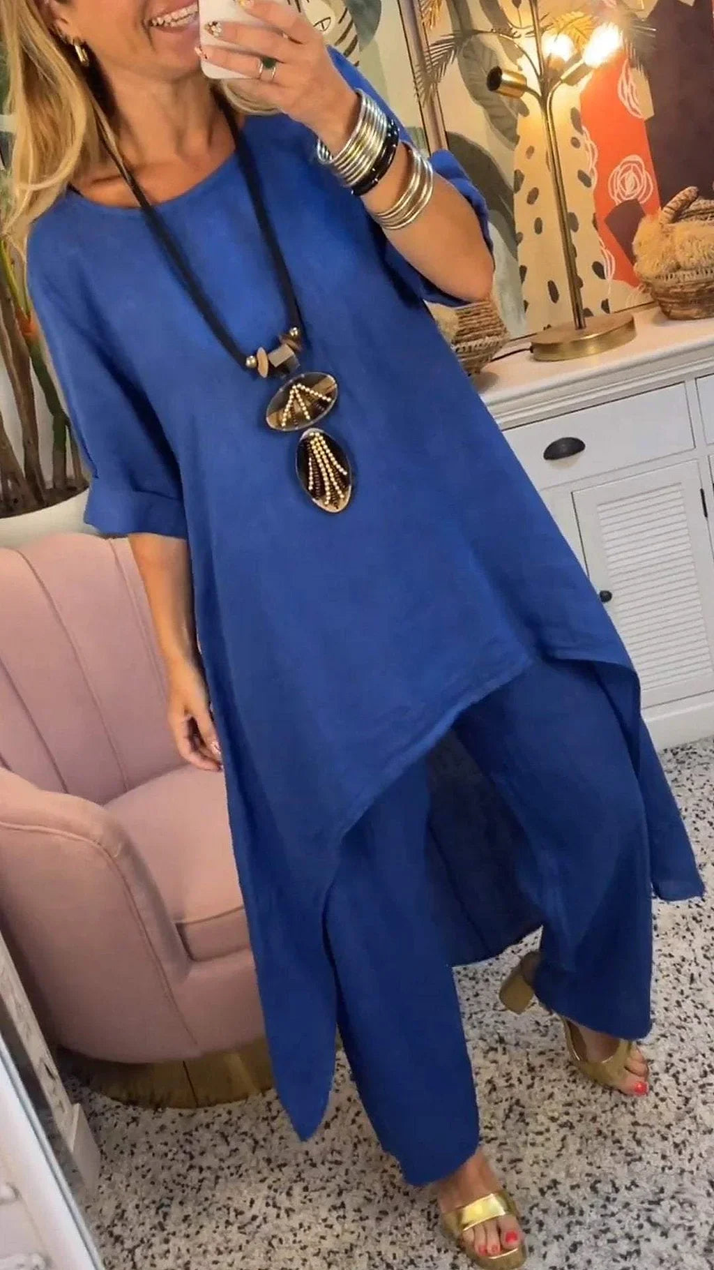 Maryla | Conjunto De Dos Piezas: Túnica Asimétrica Y Pantalones Verdes
