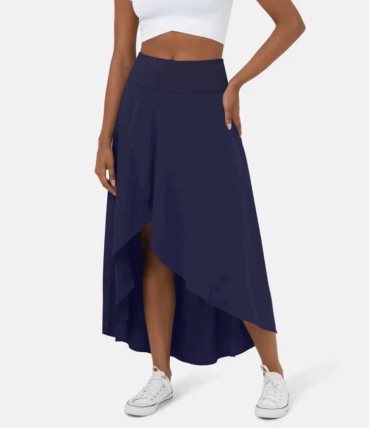 Keisha | Falda Midi Asimétrica Con Volantes y Cintura Alta
