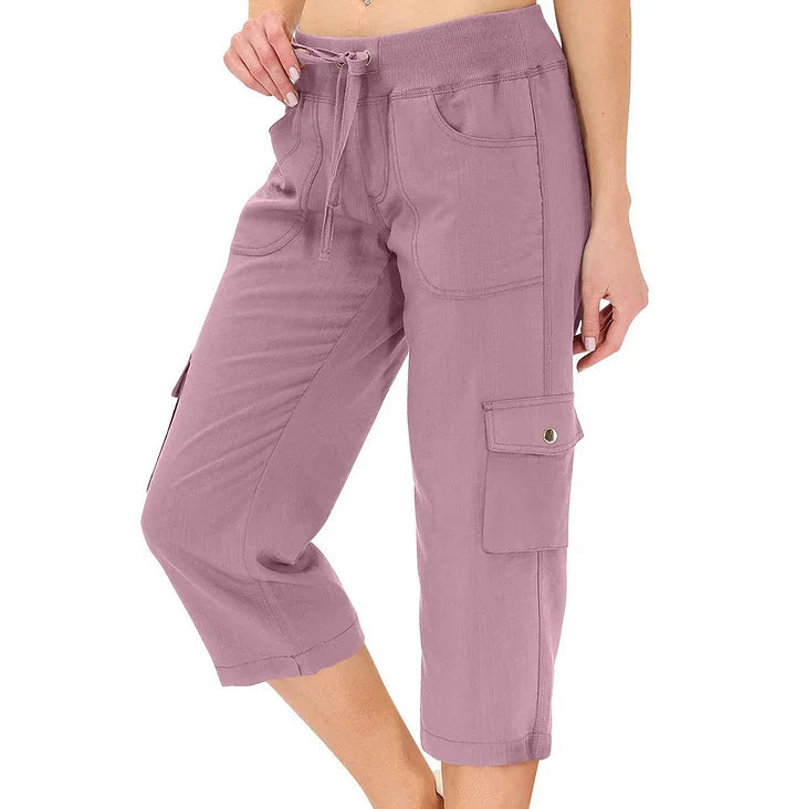 Mileni - Pantalón Capri Cargo Cintura Elástica Bolsillos