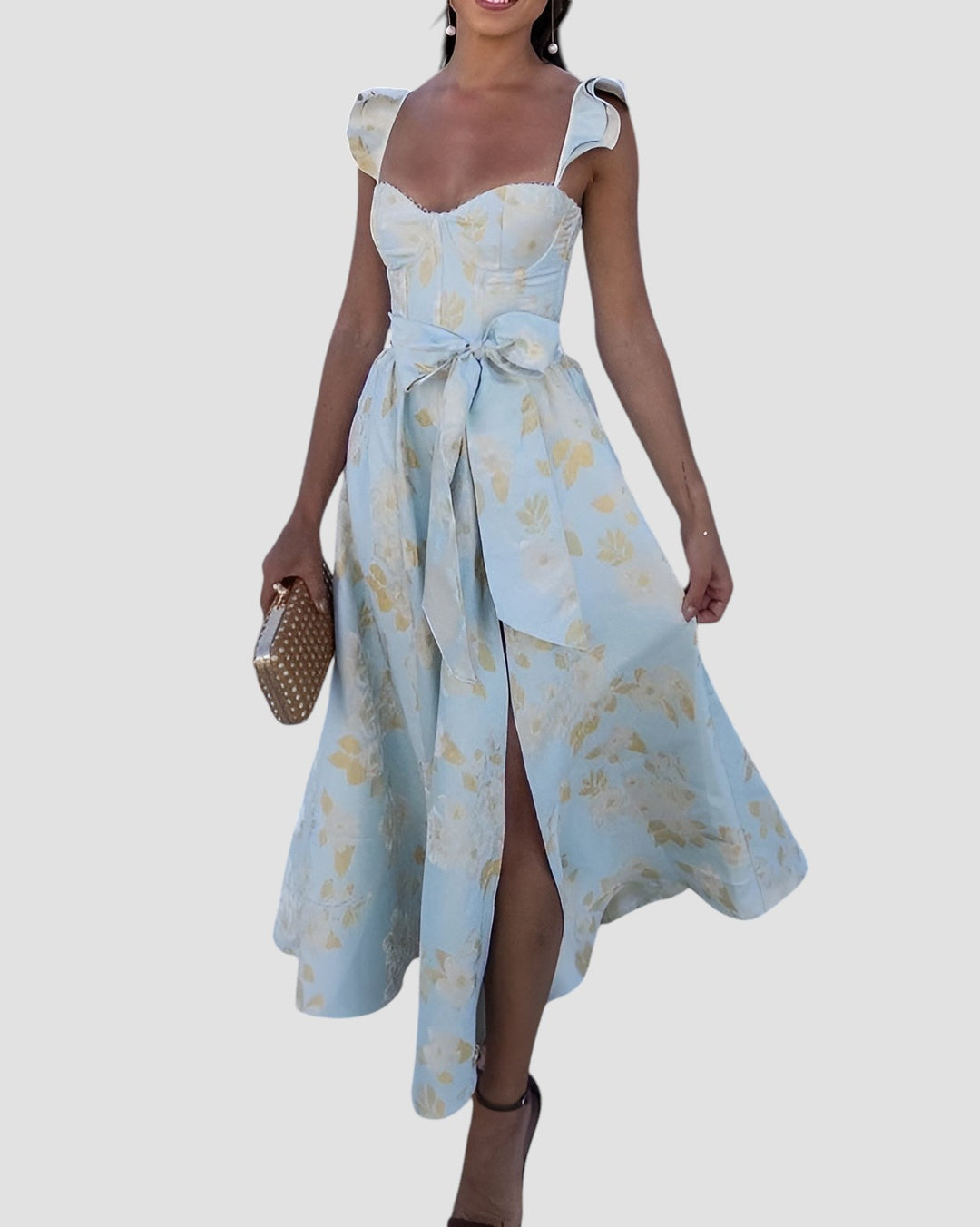 Olesya | Vestido MIDI Con Estampado Floral Y Tirantes Con Volantes