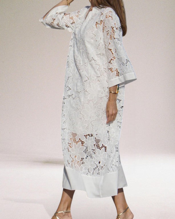 Hafenaa | Vestido Midi De Manga Larga De Encaje Blanco
