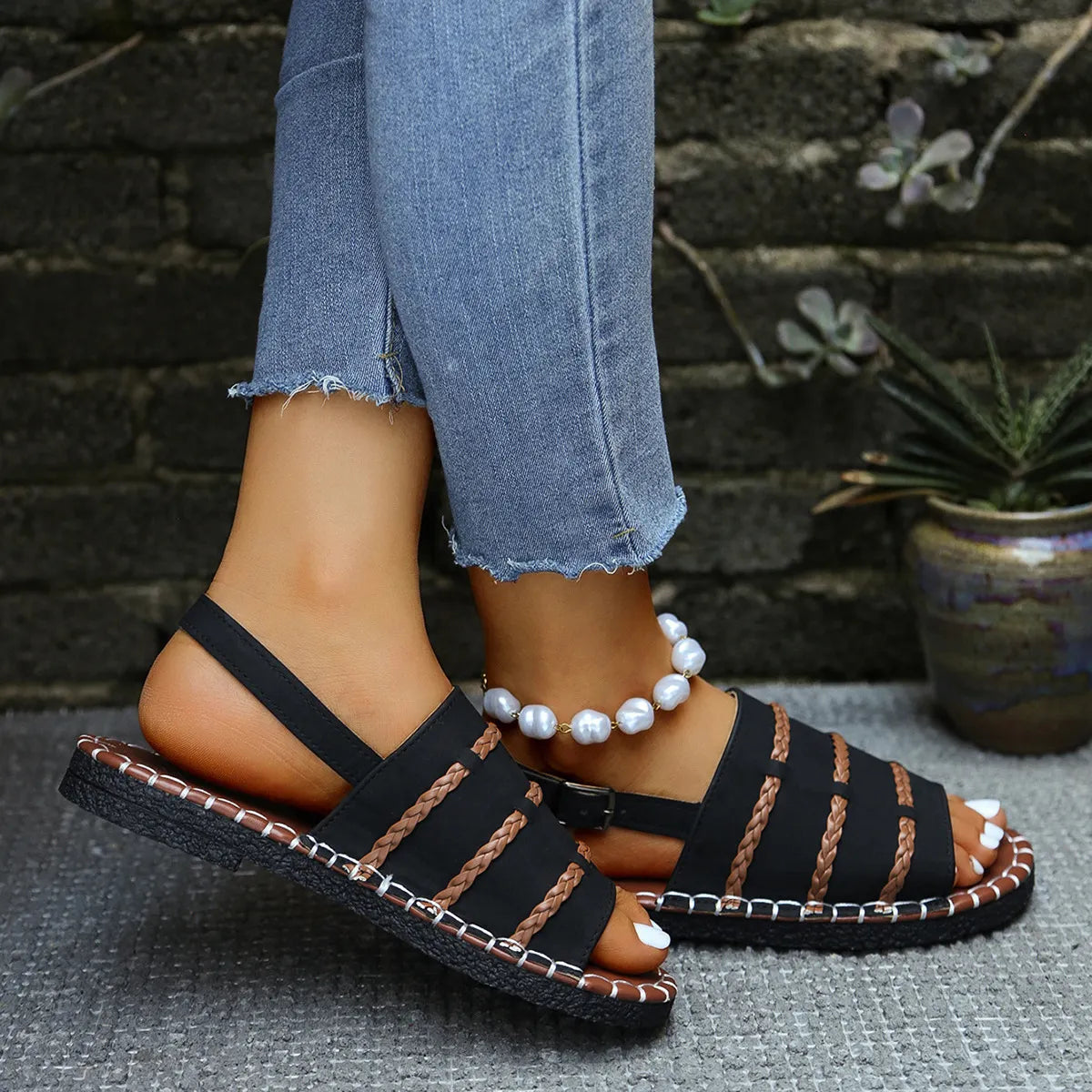 Samela | Sandalias Planas Con Tiras Trenzadas Y Talón Abierto
