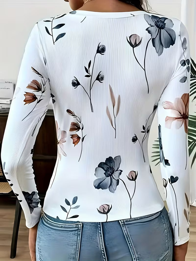 Rabiye | Top De Manga Larga Con Estampado Floral Y Tejido Acanalado