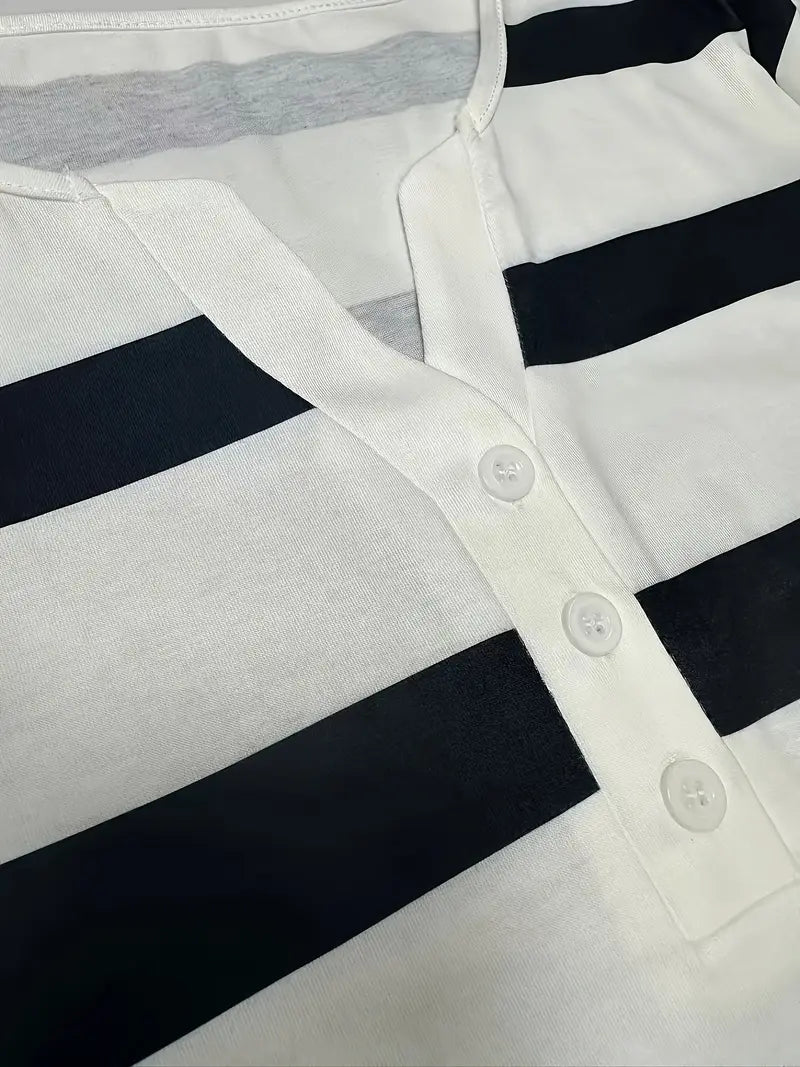 Dakota | Camiseta Henley a Rayas Con Mangas Tres Cuartos
