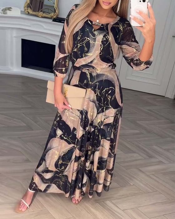 Eithne | Vestido Elegante Estampado Mármol Acampanado