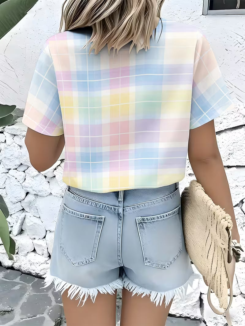 Harrell | Camisa de manga Corta a Cuadros en Tonos pastel con Botones