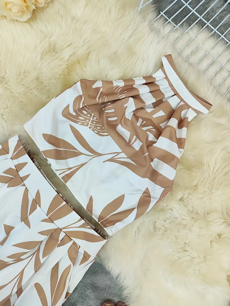 Zirina | Conjunto De Top Corto Con Cuello Halter Y Pantalón De Pierna Ancha