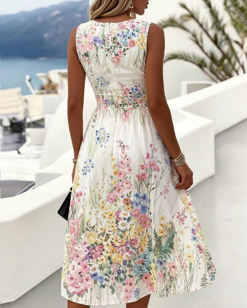 Cristine - Vestido Midi Sin Mangas Con Estampado floral