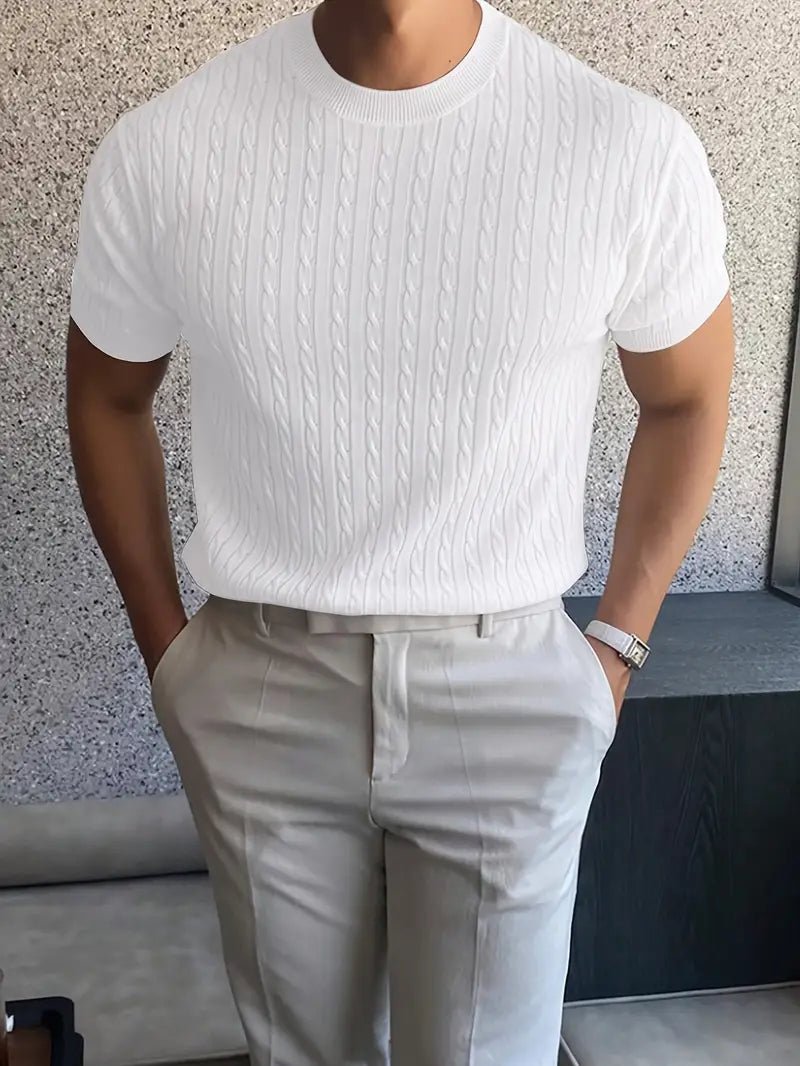 Kiril - Camiseta de Manga Corta Con uello Redondo y Punto Trenzado
