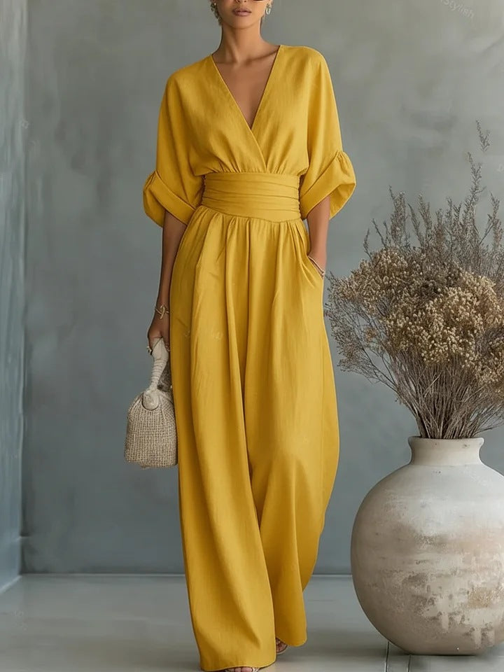 Lumamark | Mono elegante con escote en V y pierna ancha