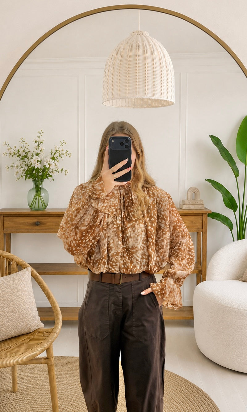 Nihan | Blusa Larga Estampada con Cuello Atado