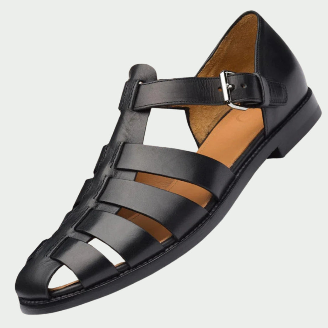 Romano - Sandalias de Cuero con Tiras y Puntera Cerrada con Hebilla Ajustable