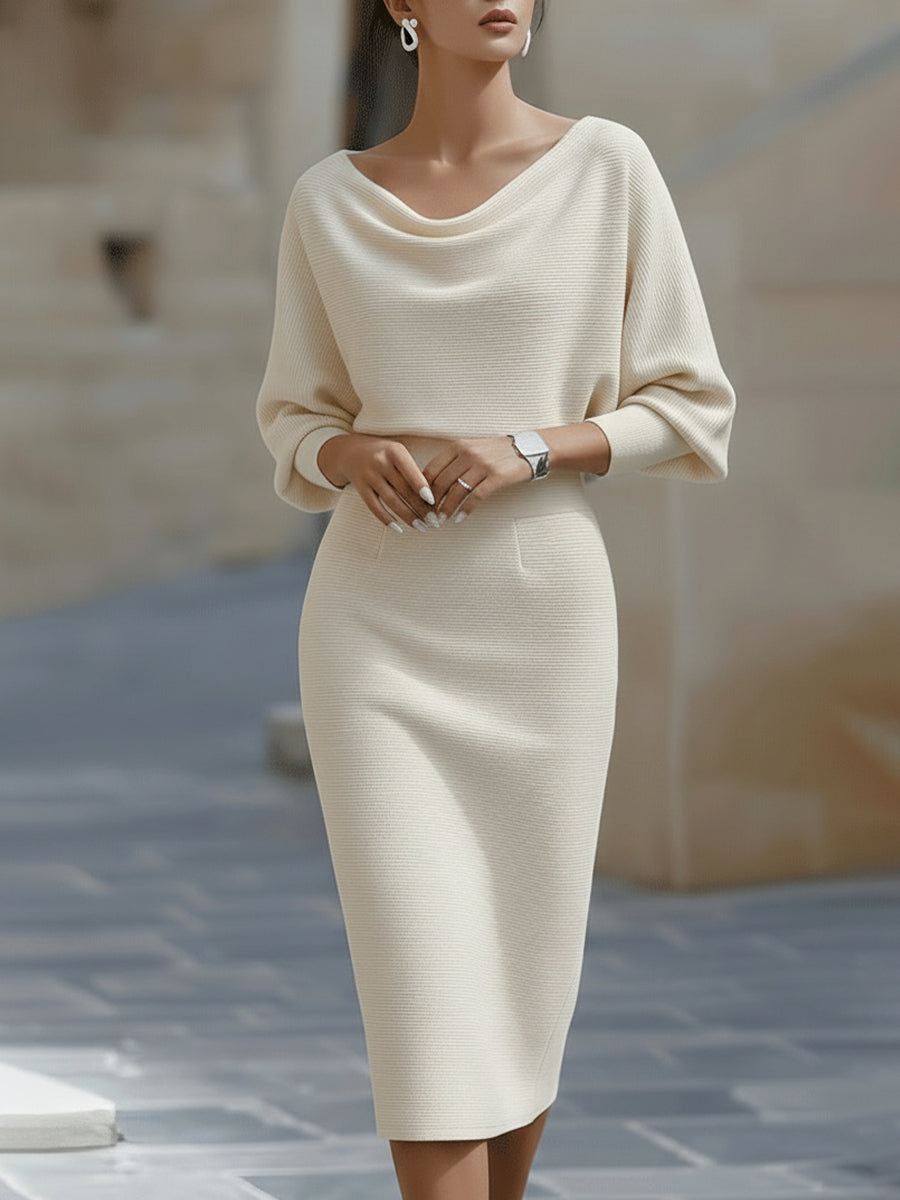 Amyy | Vestido MIDI De Punto Texturizado Con Mangas De Murciélago