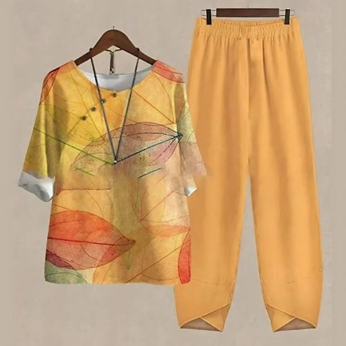 Raquel - Conjunto de dos Piezas Compuesto por un top Estampado Holgado y unos Pantalones