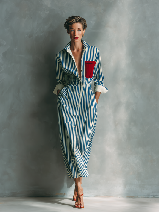 Makeda | Vestido Camisero de Manga Larga a Rayas