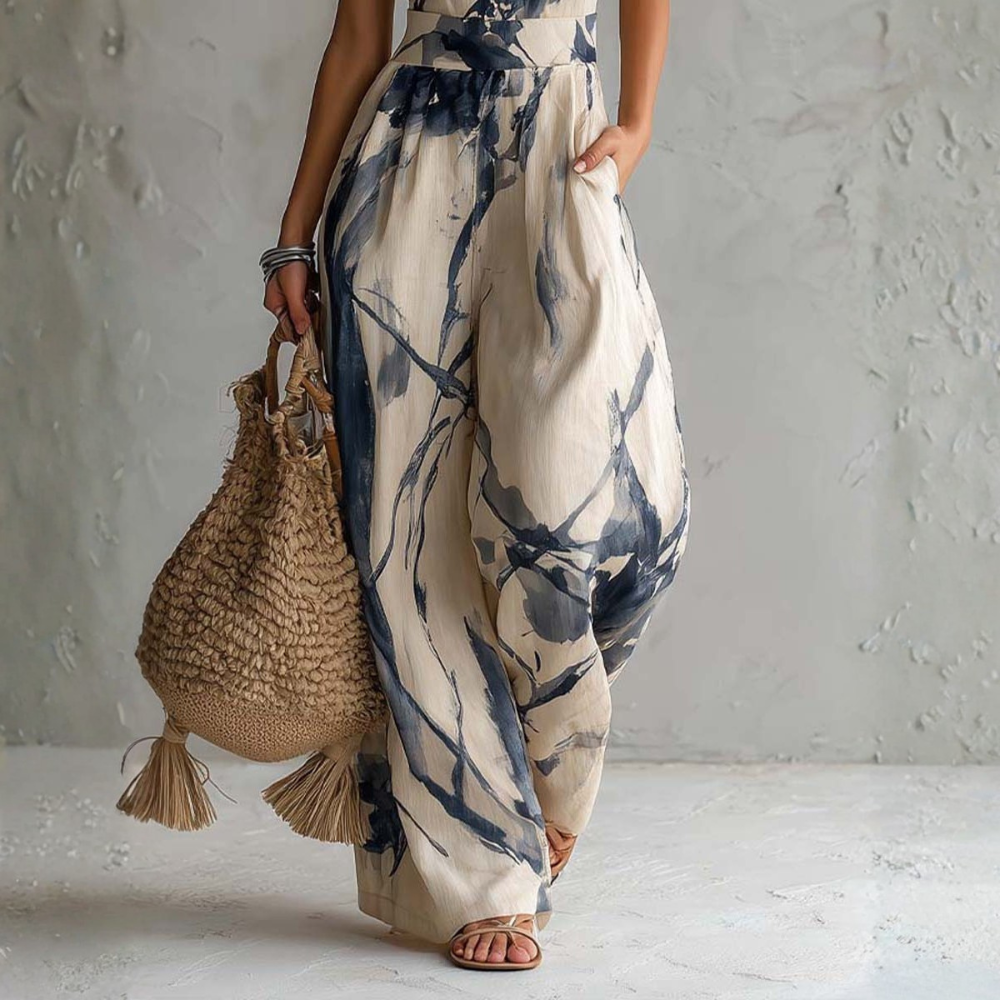 Symia | Mono Estampado De Corte Ancho Con Cuello Halter