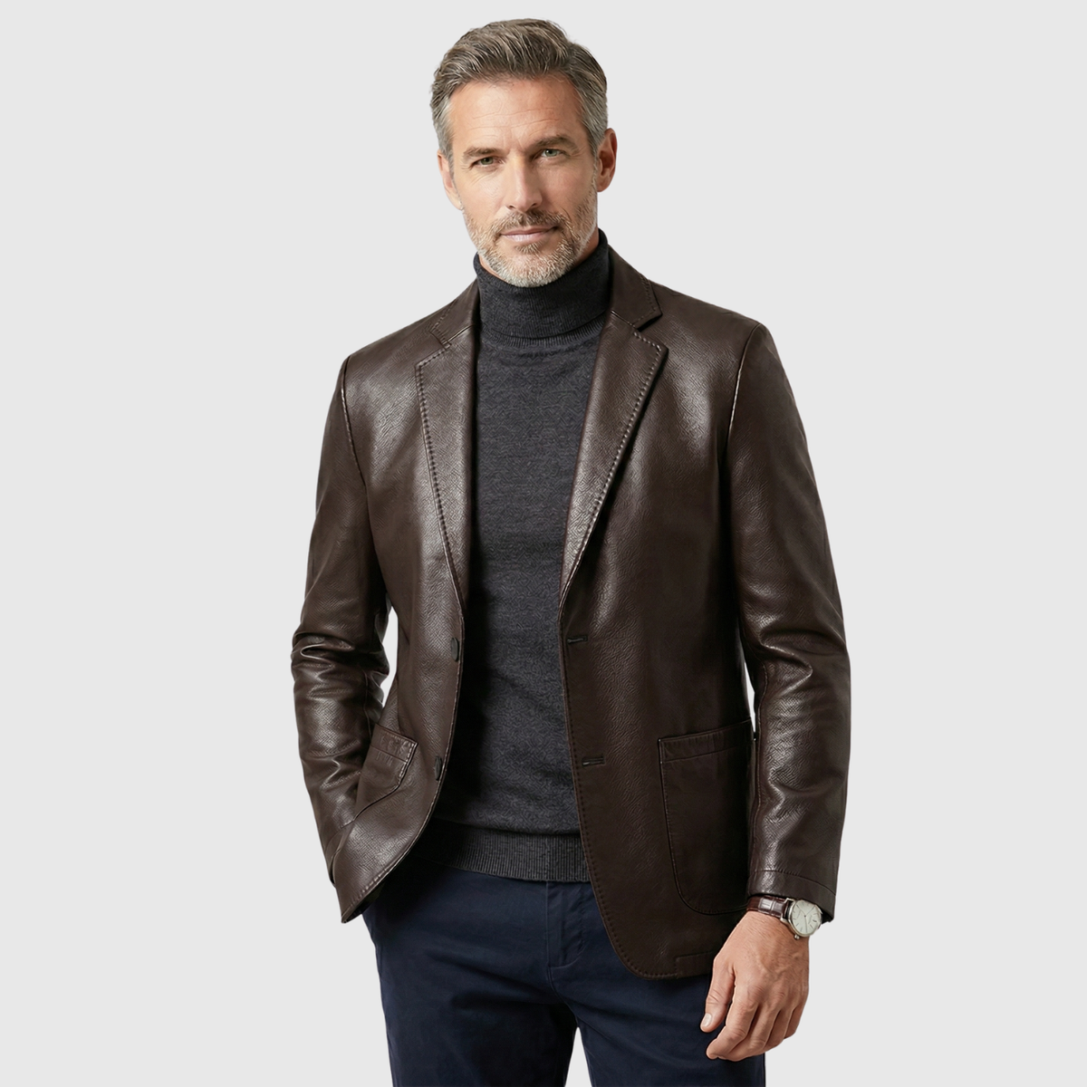 Emil | Chaqueta de Cuero Estilo Blazer con Botones