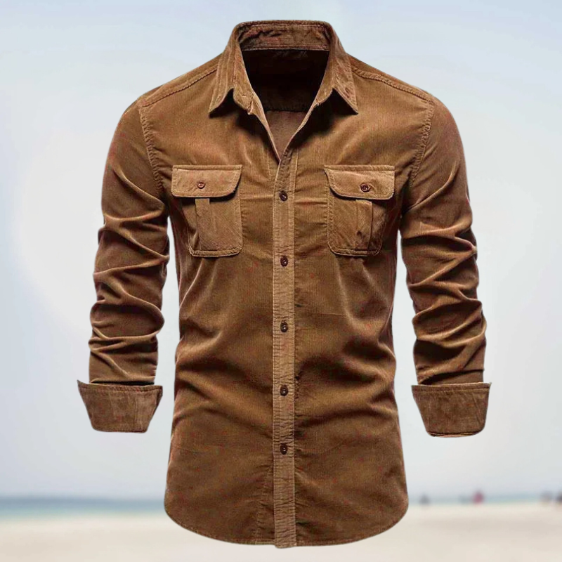 Folko - Camisa de Manga Larga Abotonada de Pana