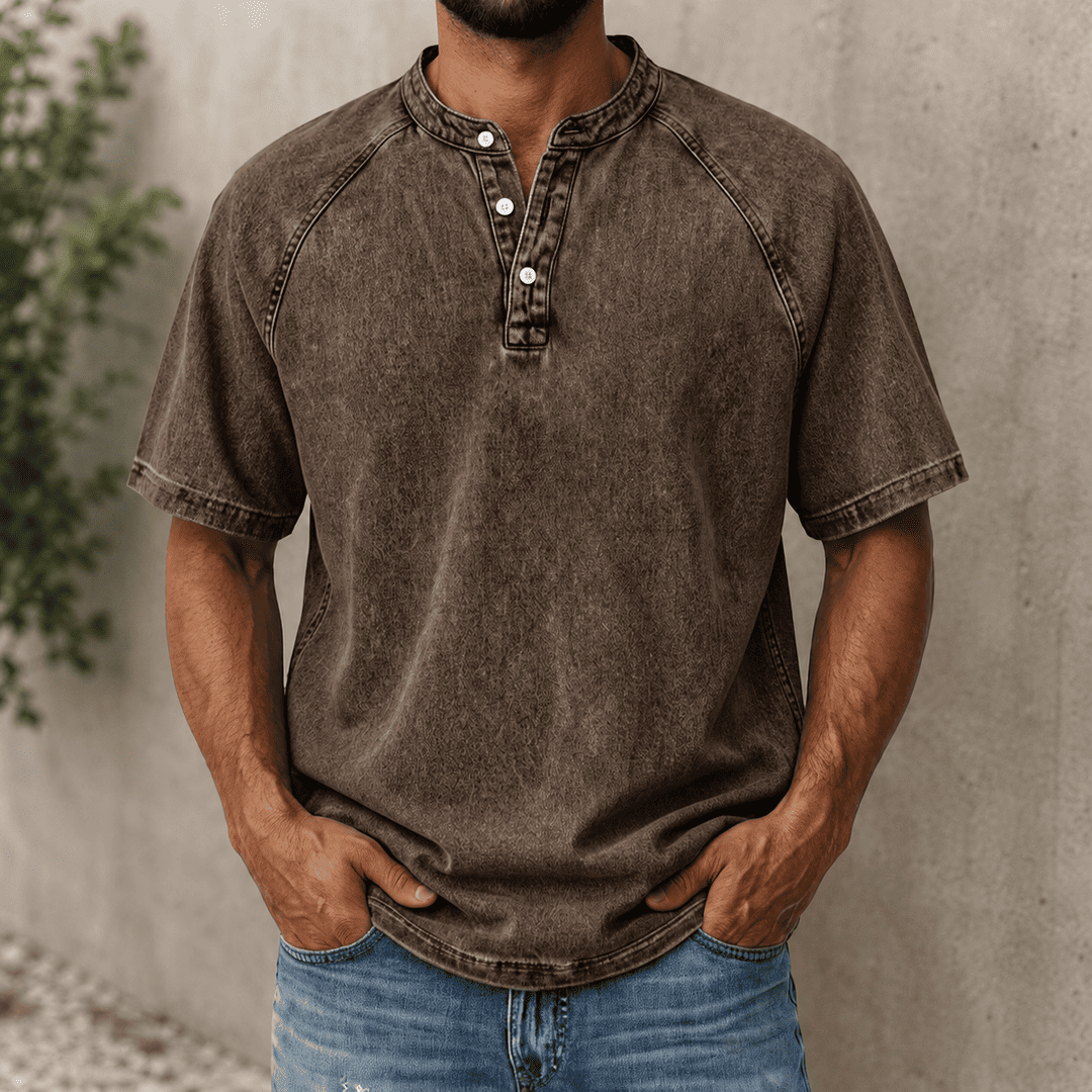 Zerric | Camisa Henley De Manga Corta Lavada