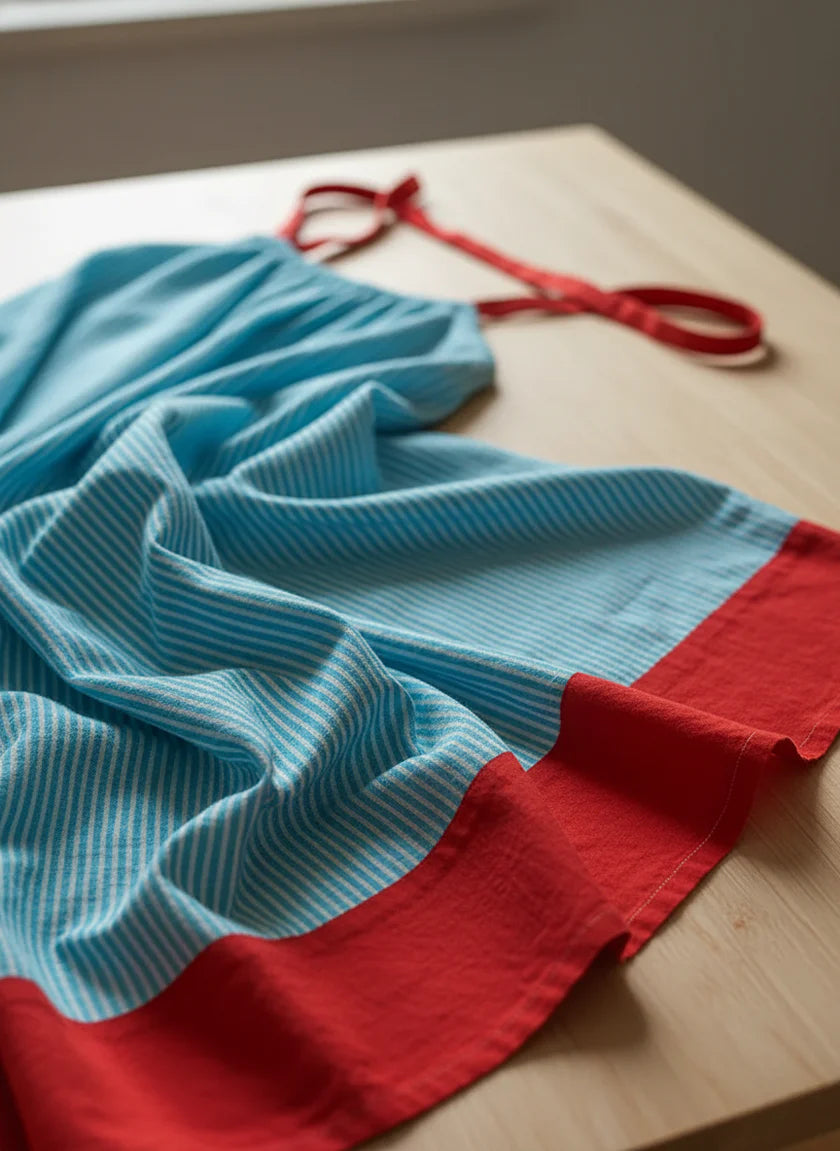 Sallina | Vestido Largo a Rayas Azules Con Ribetes en Contraste