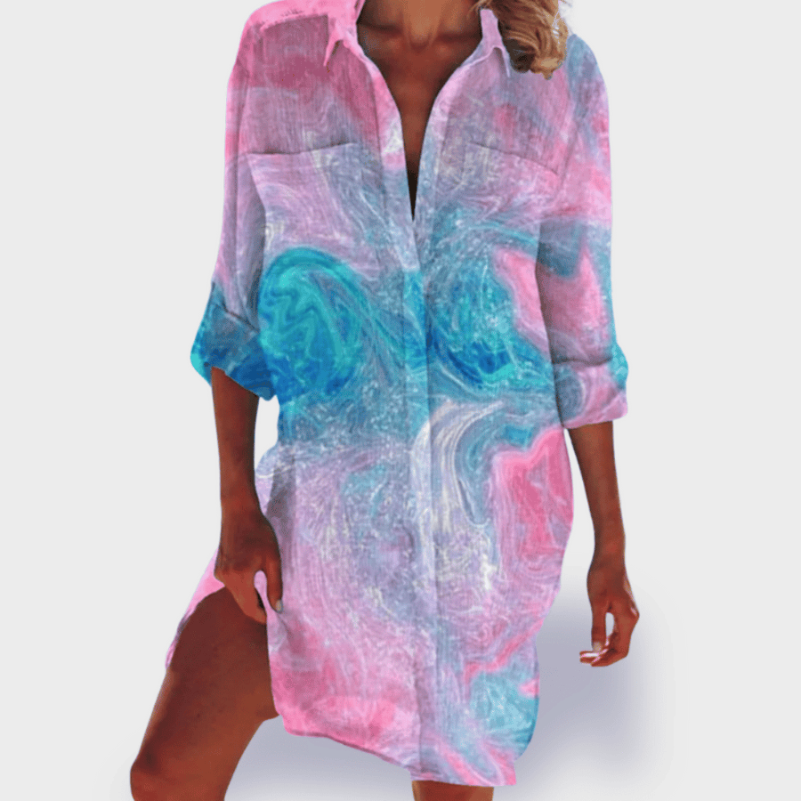 Lizonka | Vestido Camisero Estampado Marino Cuello Solapa