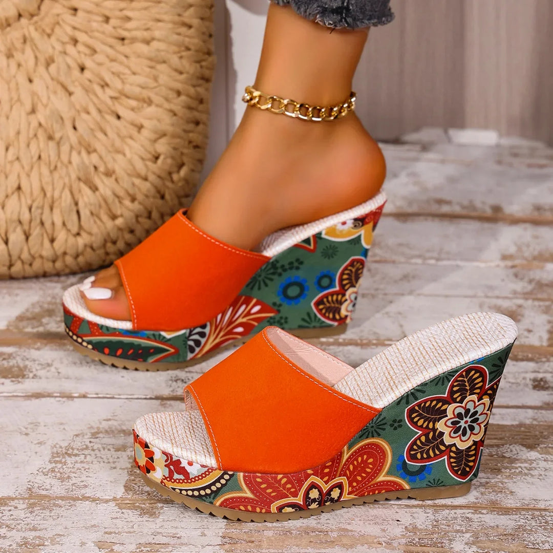 Laerke - Sandalias de Cuña Con Estampado Floral