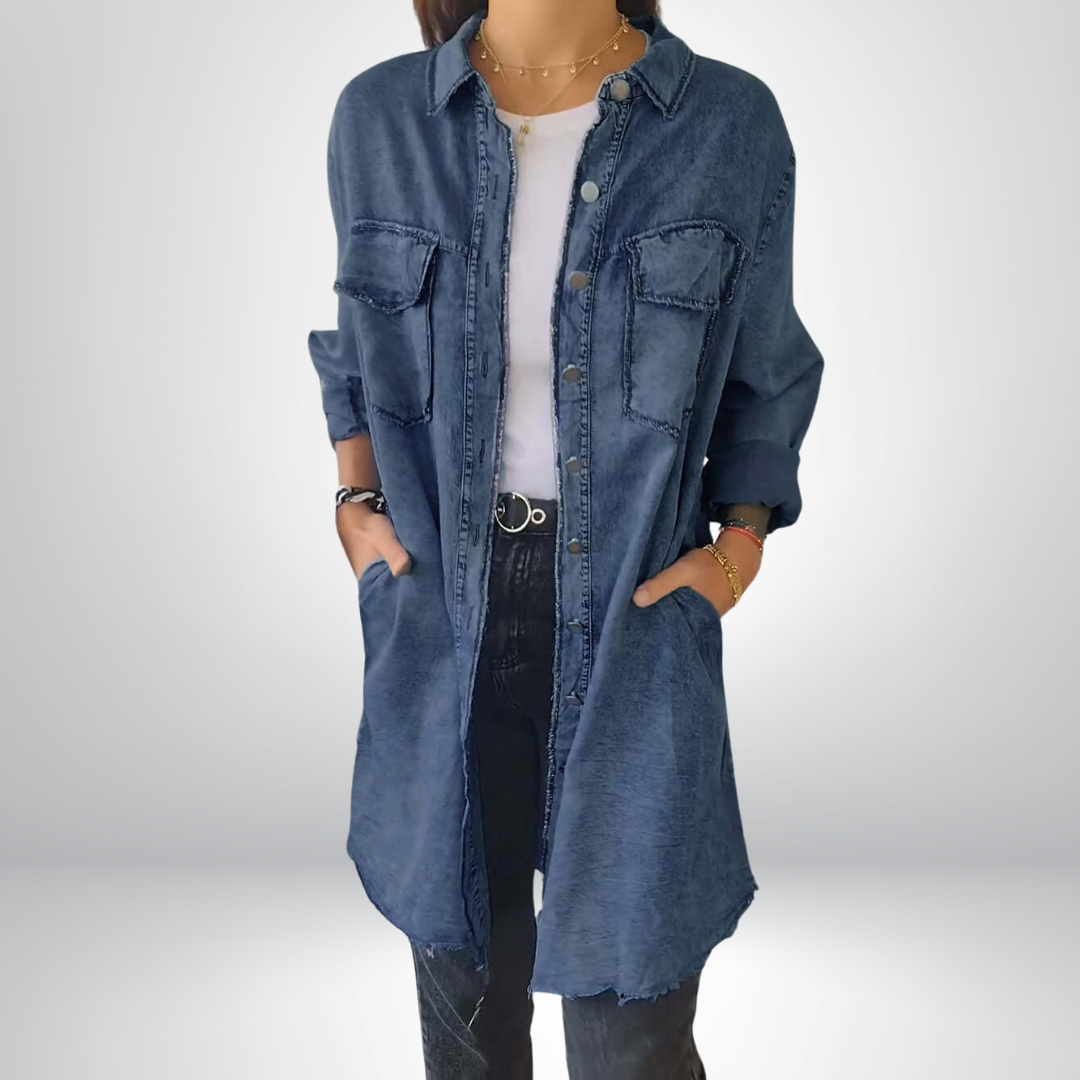 Krystyna | Chaqueta Vaquera de Manga Larga Con Cuello y Corte Largo