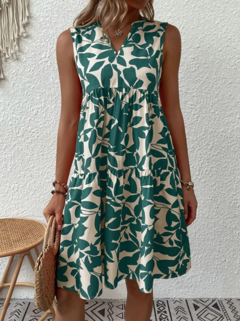 Greysen | Vestido Floral Sin Mangas Escalonado